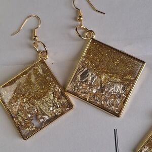 Gold Square Foil Drop Earrings for Women